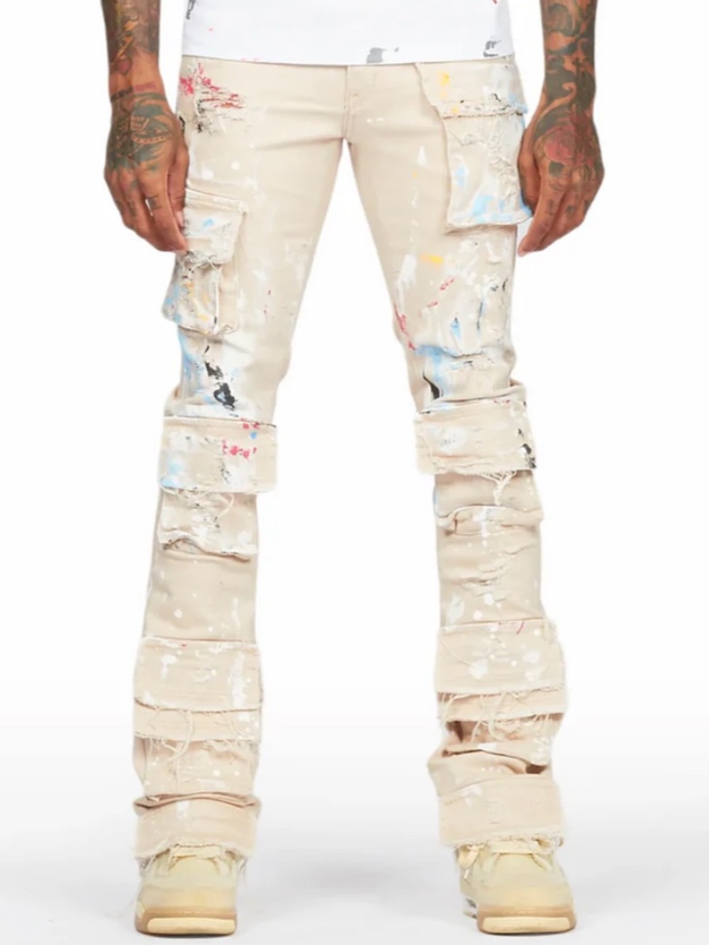 NWT Rockstar Original Orien Beige Painter Stacked Flare Jean men’s sz 40